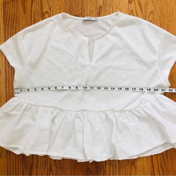 Mango Y2K Boho Oversize White Peplum Ruffle Hem Cropped Short Sleeve Preppy Top - Picture 12 of 16